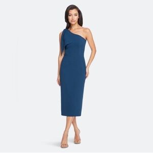 Dress the Population Tiffany One-Shoulder Midi Dress Peacock Blue Size XS NWT